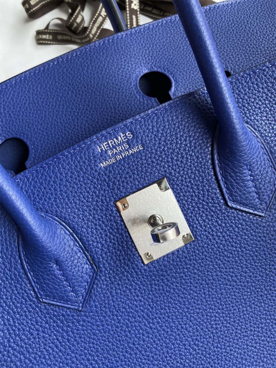 Hermes Birkin 35 Retourne Handmade Bag In Blue Electric Clemence Leather - Image 8