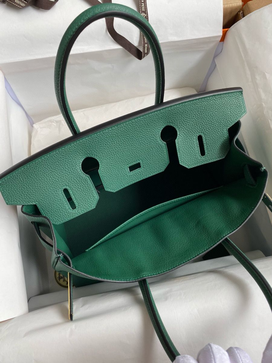 Hermes Birkin 35 Retourne Handmade Bag in Malachite Clemence Leather - Image 8
