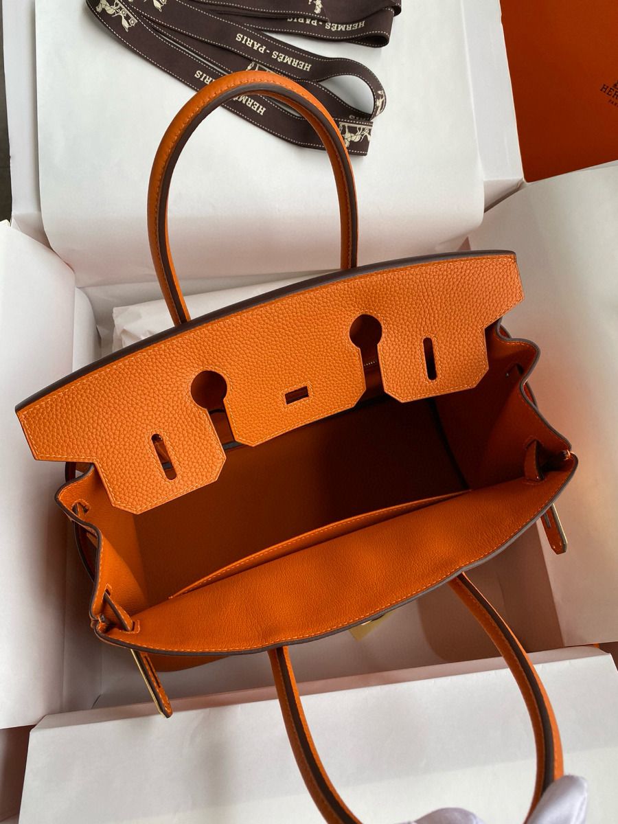Hermes Birkin 35 Retourne Handmade Bag in Orange Clemence Leather - Image 6
