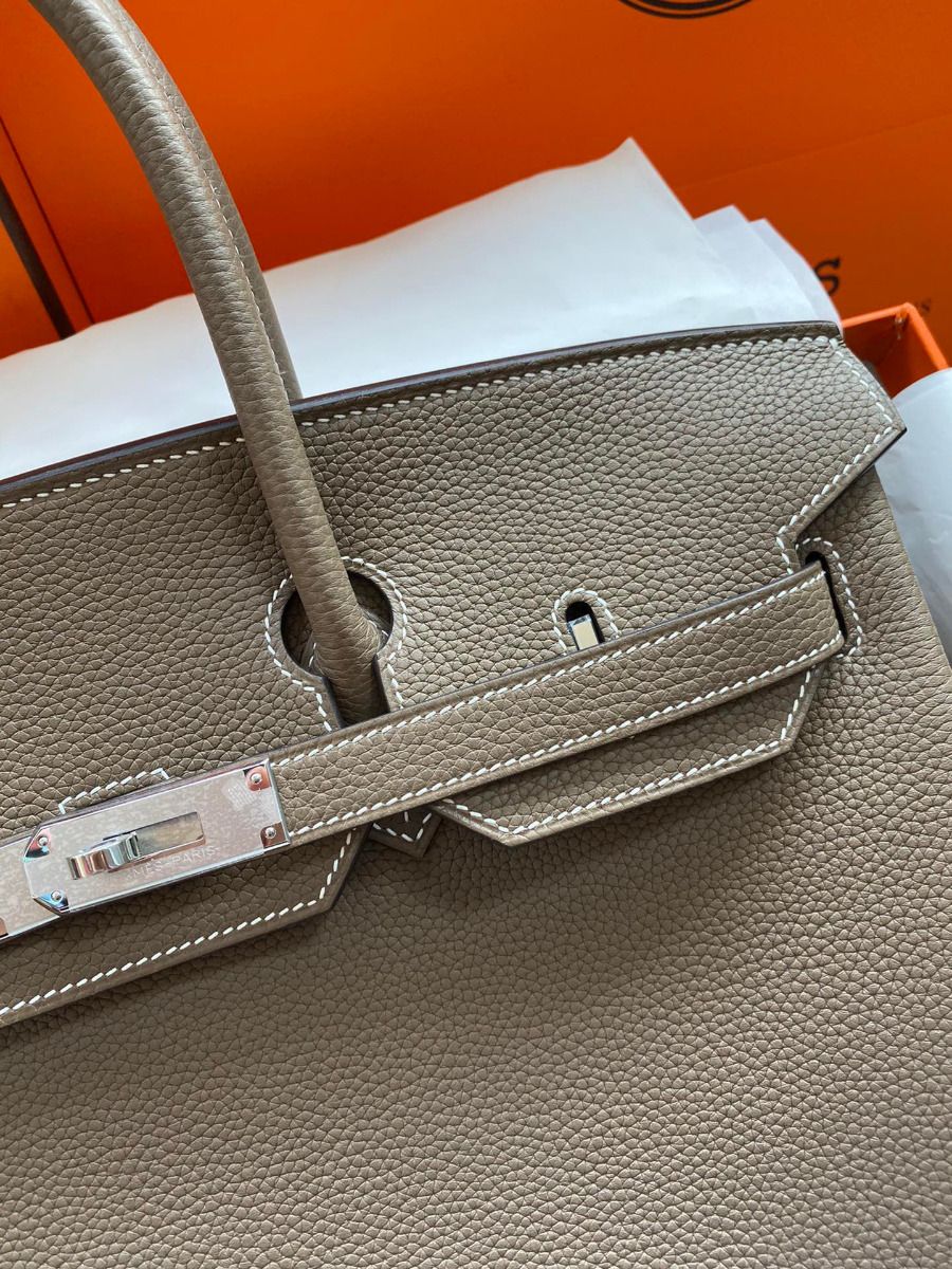Hermes Birkin 35 Retourne Handmade Bag In Taupe Clemence Leather - Image 5