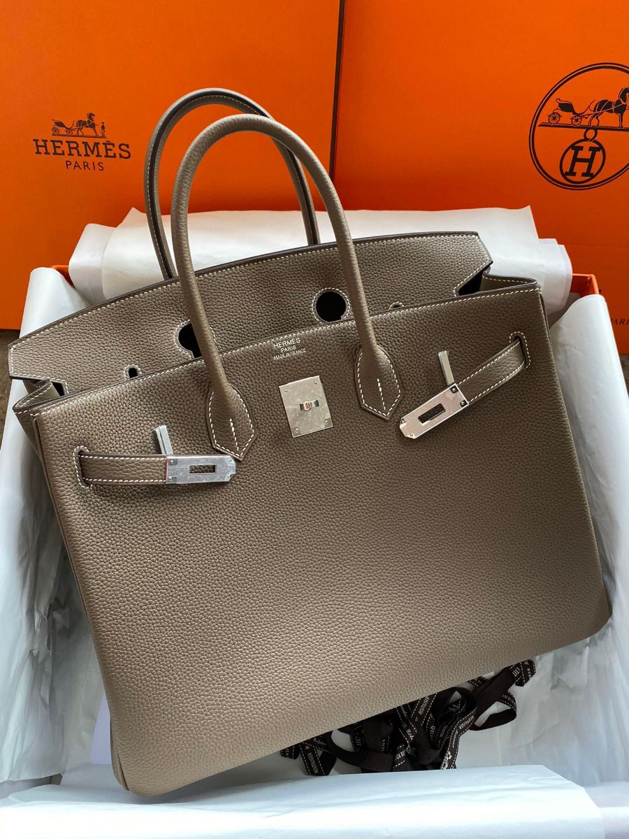 Hermes Birkin 35 Retourne Handmade Bag In Taupe Clemence Leather - Image 10