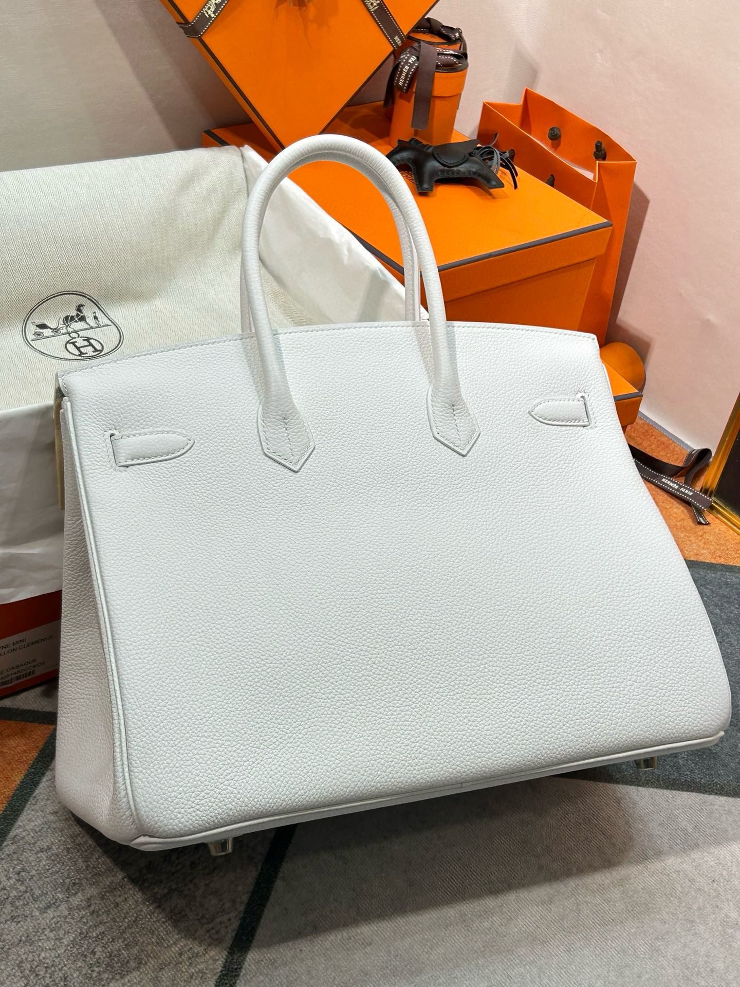 Hermes Birkin 35 Retourne Handmade Bag In White Clemence Leather - Image 5