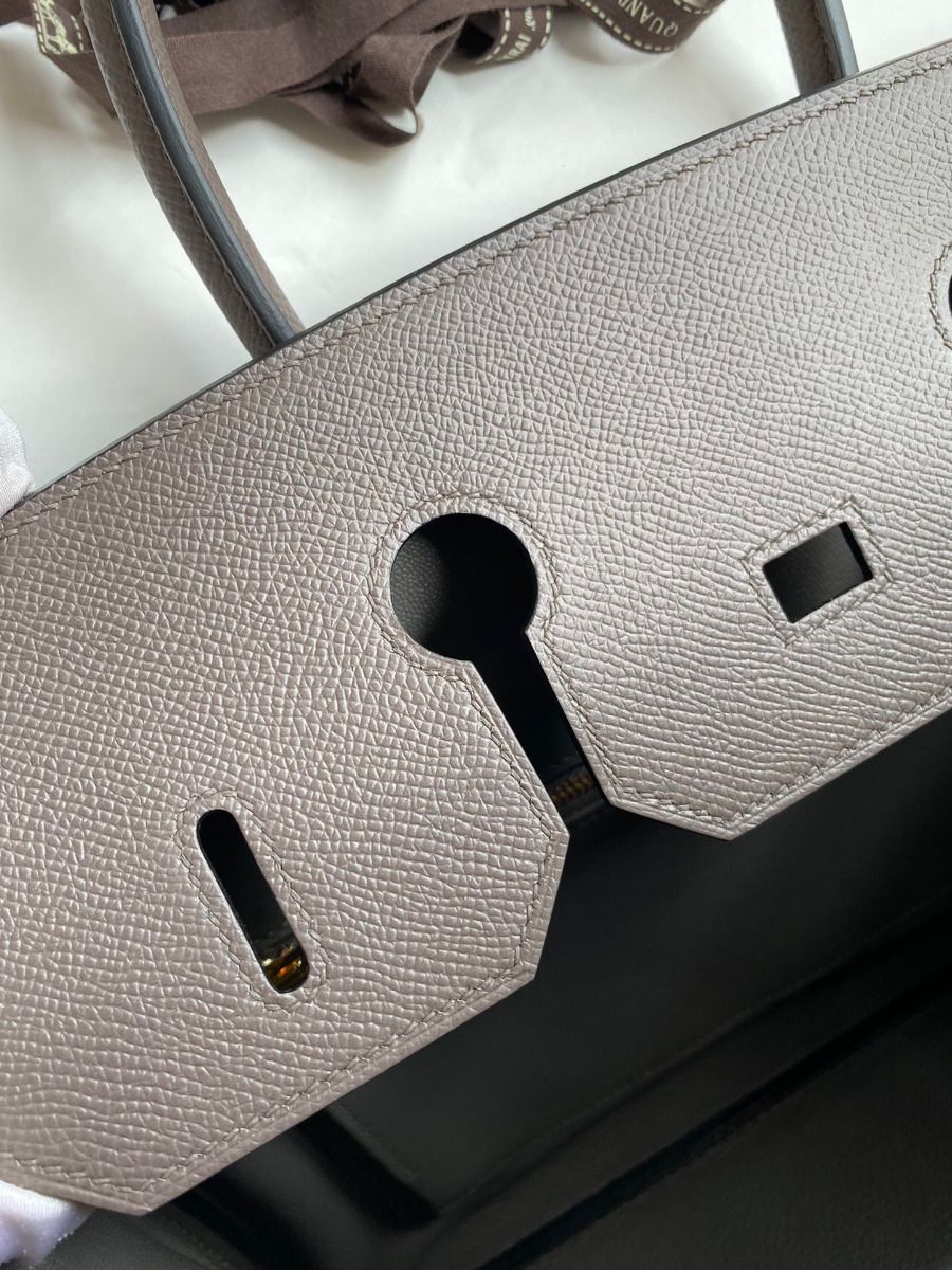 Hermes Birkin 35 Retourne Handmade Bag In Etain Epsom Calfskin - Image 9