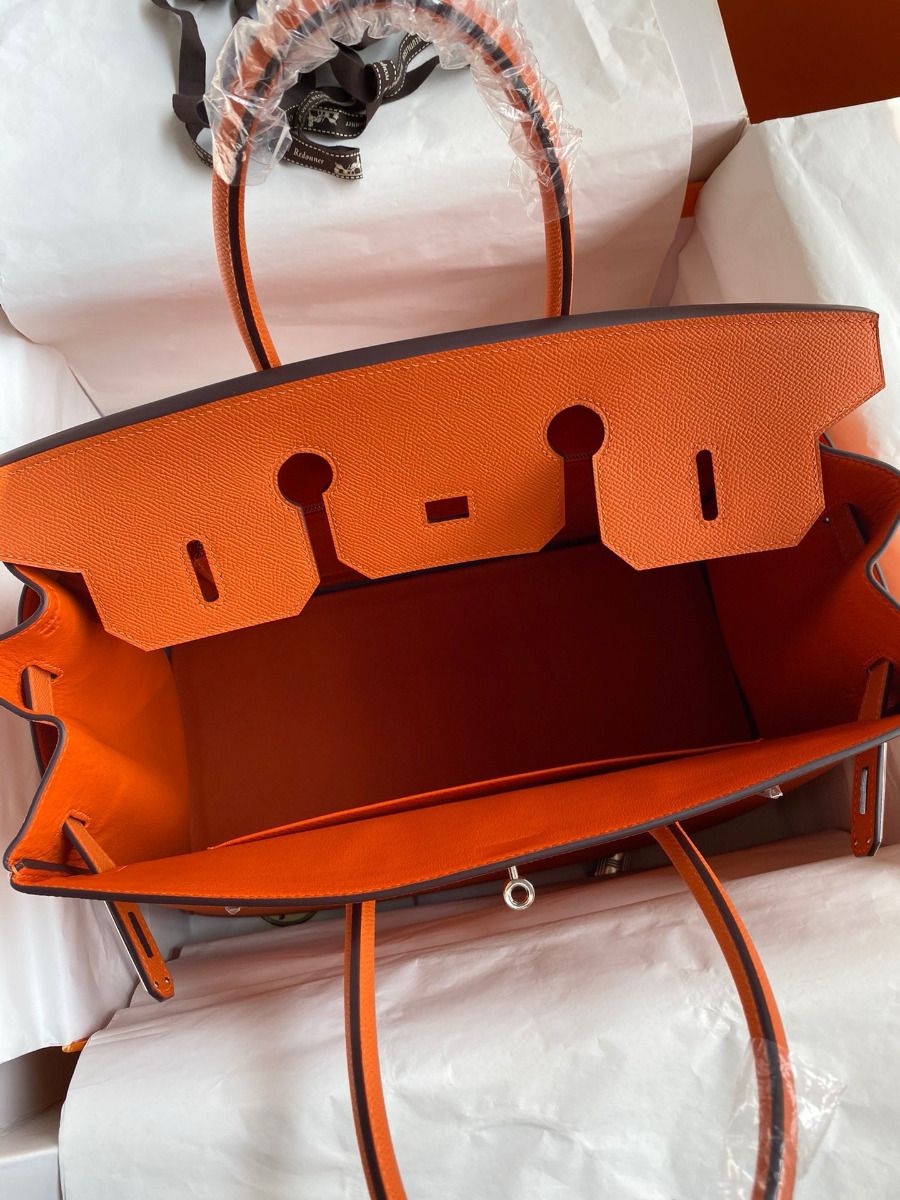 Hermes Birkin 35 Retourne Handmade Bag in Orange Epsom Calfskin - Image 8