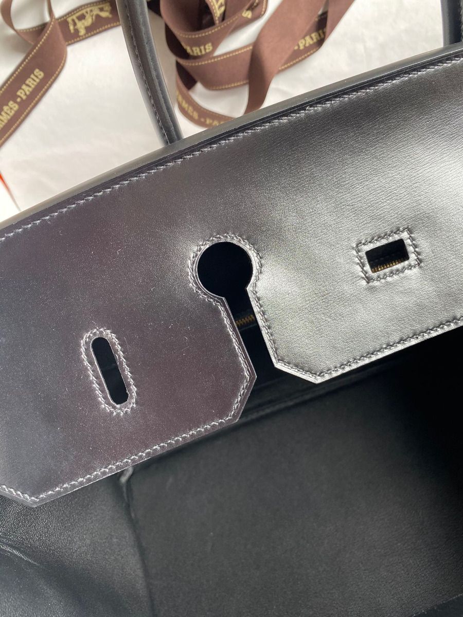 Hermes Birkin 40 Retourne Handmade Bag In Black Box Calfskin - Image 9
