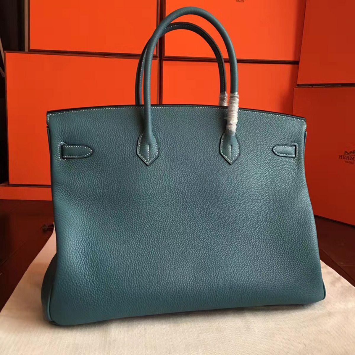 Hermes Birkin 40 Handmade Bag In Blue Jean Clemence Leather - Image 3