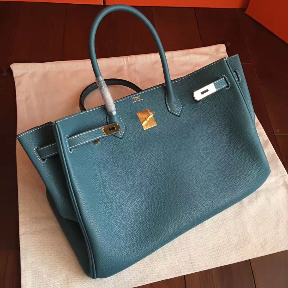 Hermes Birkin 40 Handmade Bag In Blue Jean Clemence Leather - Image 7