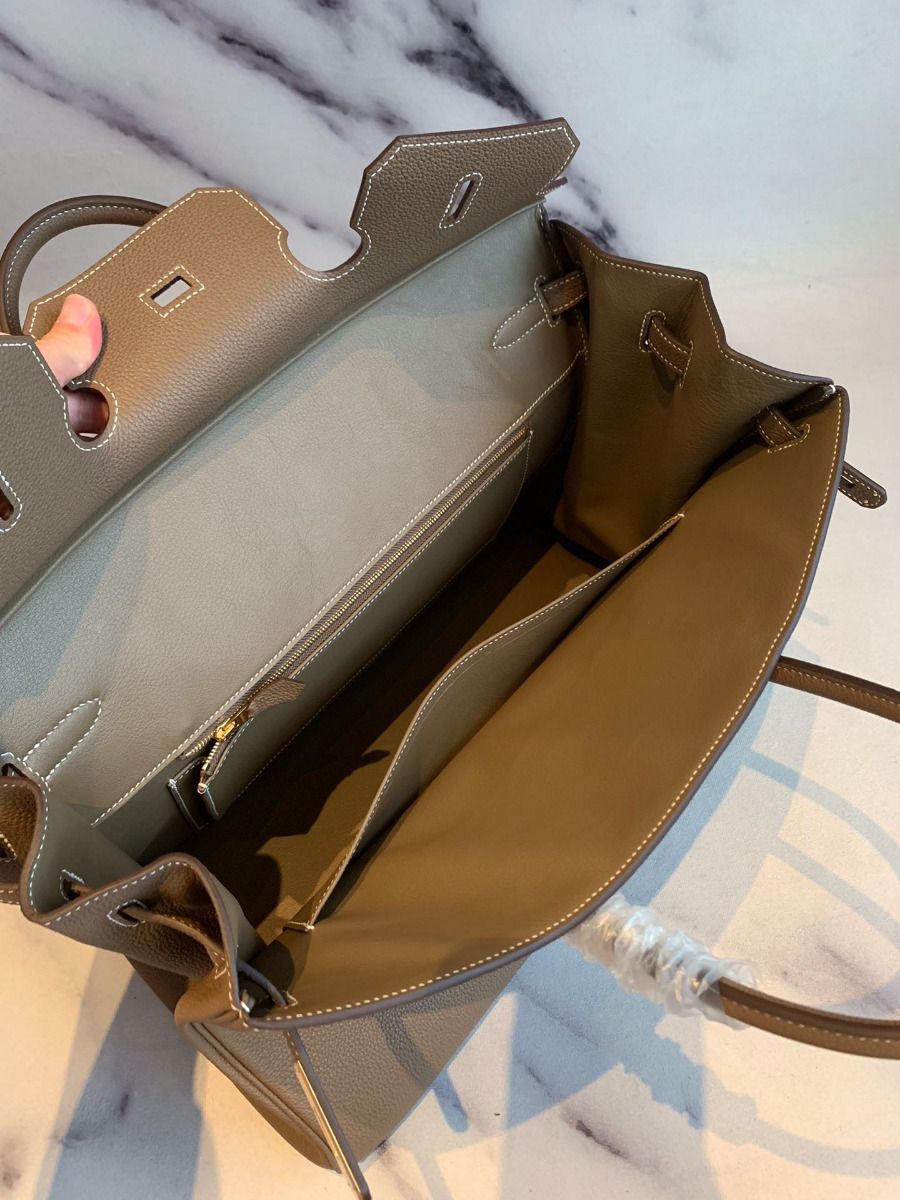 Hermes Birkin 40 Handmade Bag In Taupe Clemence Leather - Image 8