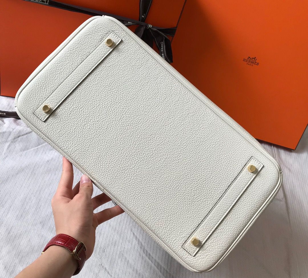 Hermes Birkin 40 Handmade Bag In White Clemence Leather - Image 9