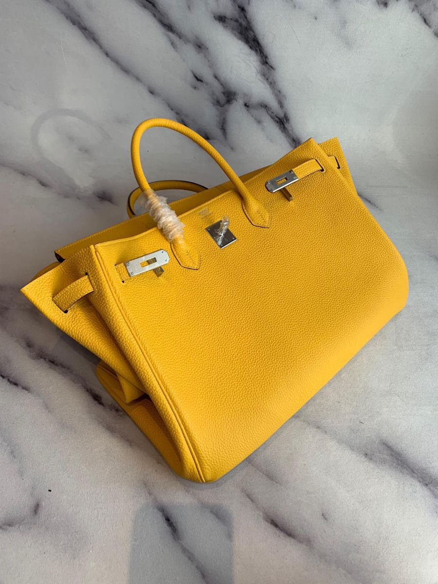Hermes Birkin 40 Handmade Bag In Yellow Clemence Leather - Image 5