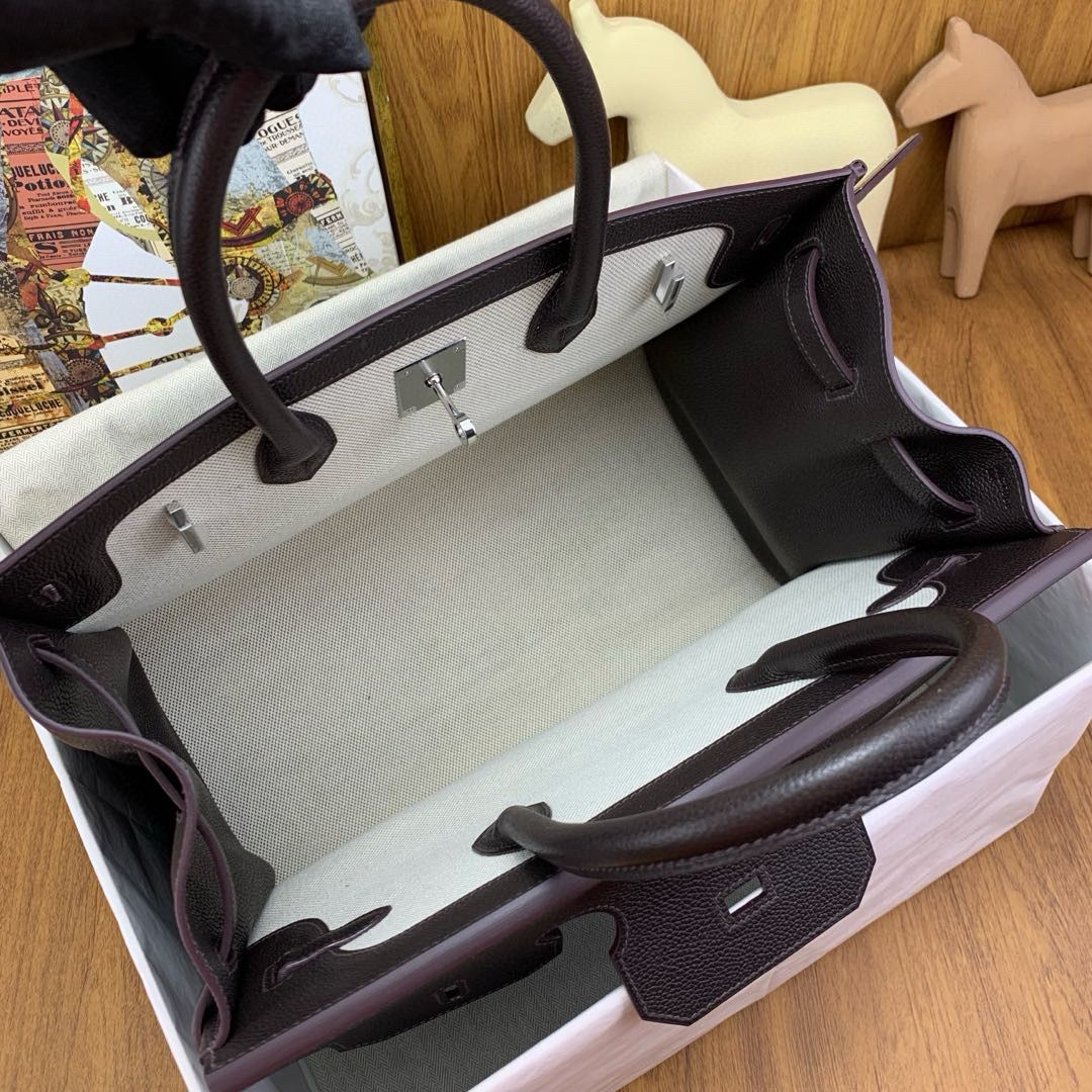 Hermes Birkin à l’envers 35 Bag in Ebene Clemence Leather and Canvas - Image 8