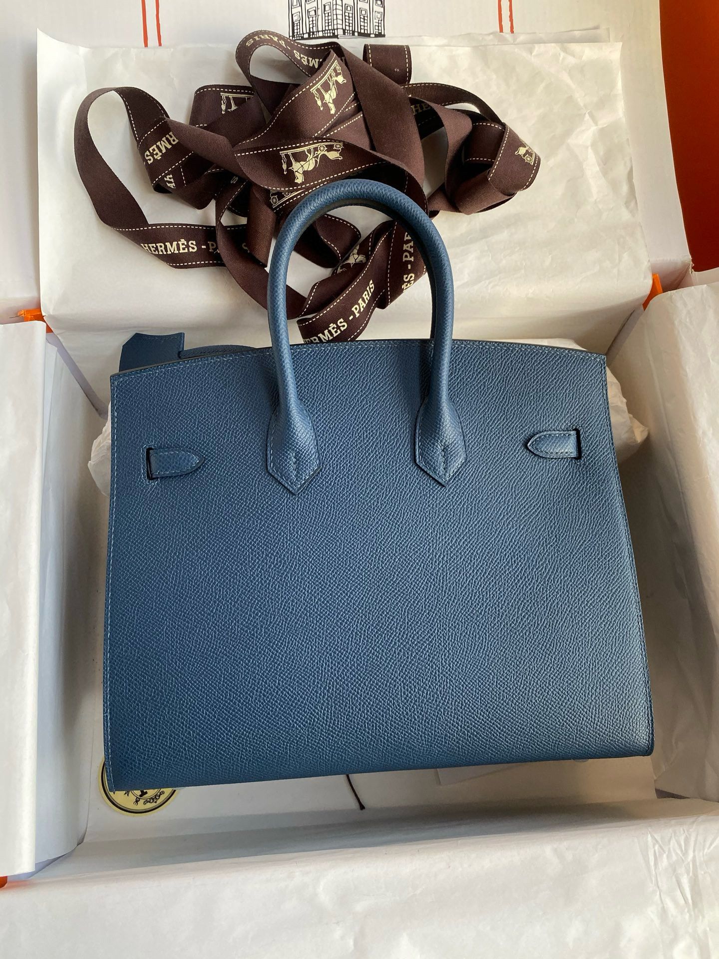 Hermes Birkin 25 Sellier Handmade Bag in Deep Blue Epsom Calfskin - Image 4