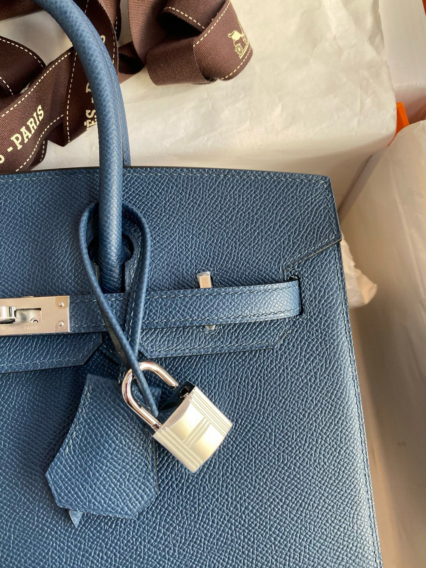 Hermes Birkin 25 Sellier Handmade Bag in Deep Blue Epsom Calfskin - Image 5