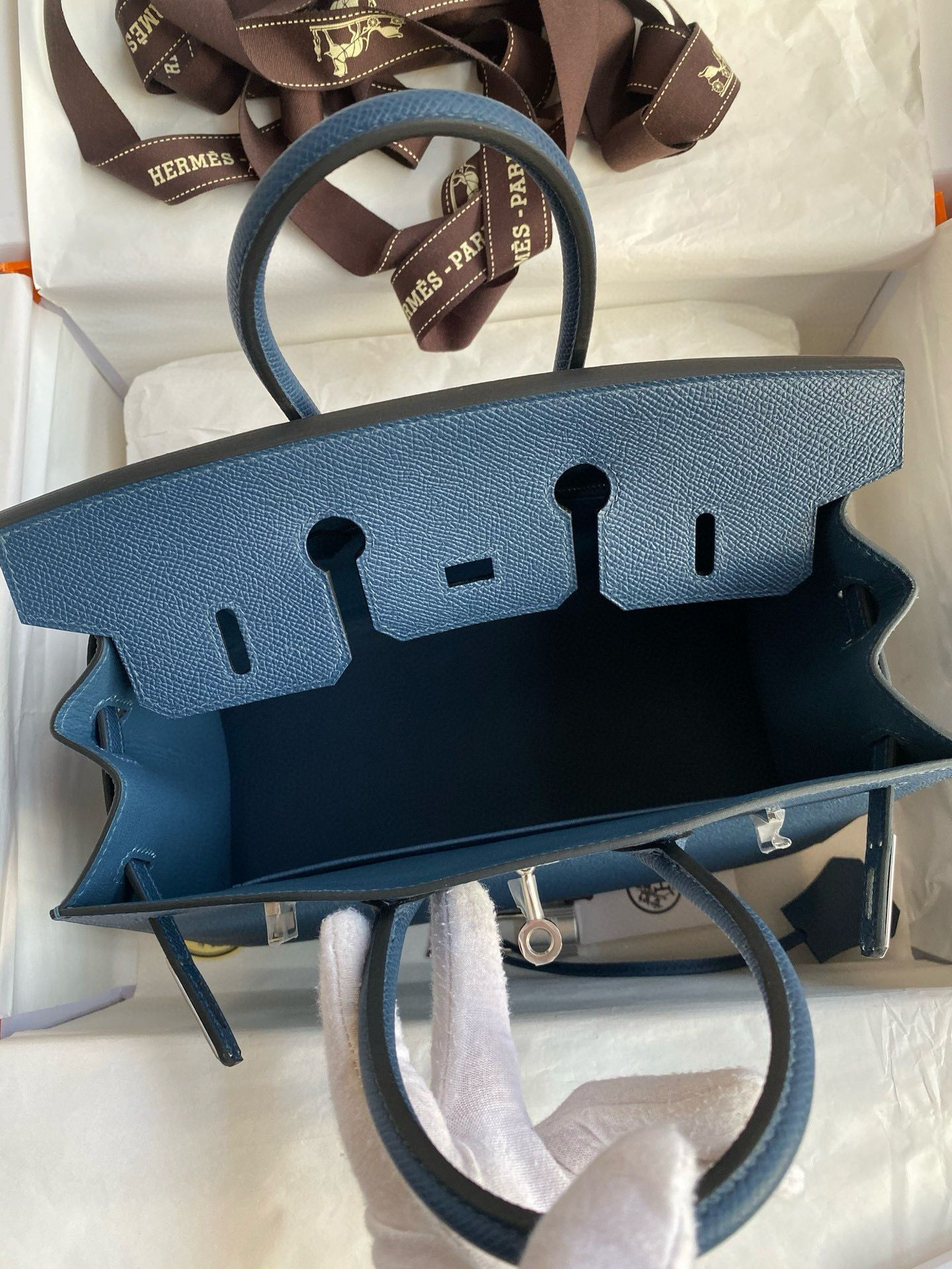 Hermes Birkin 25 Sellier Handmade Bag in Deep Blue Epsom Calfskin - Image 9