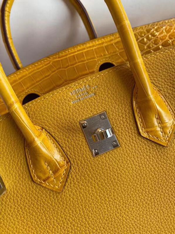 Hermes Touch Birkin 25 Bag In Yellow Shiny Niloticus Crocodile Skin - Image 7