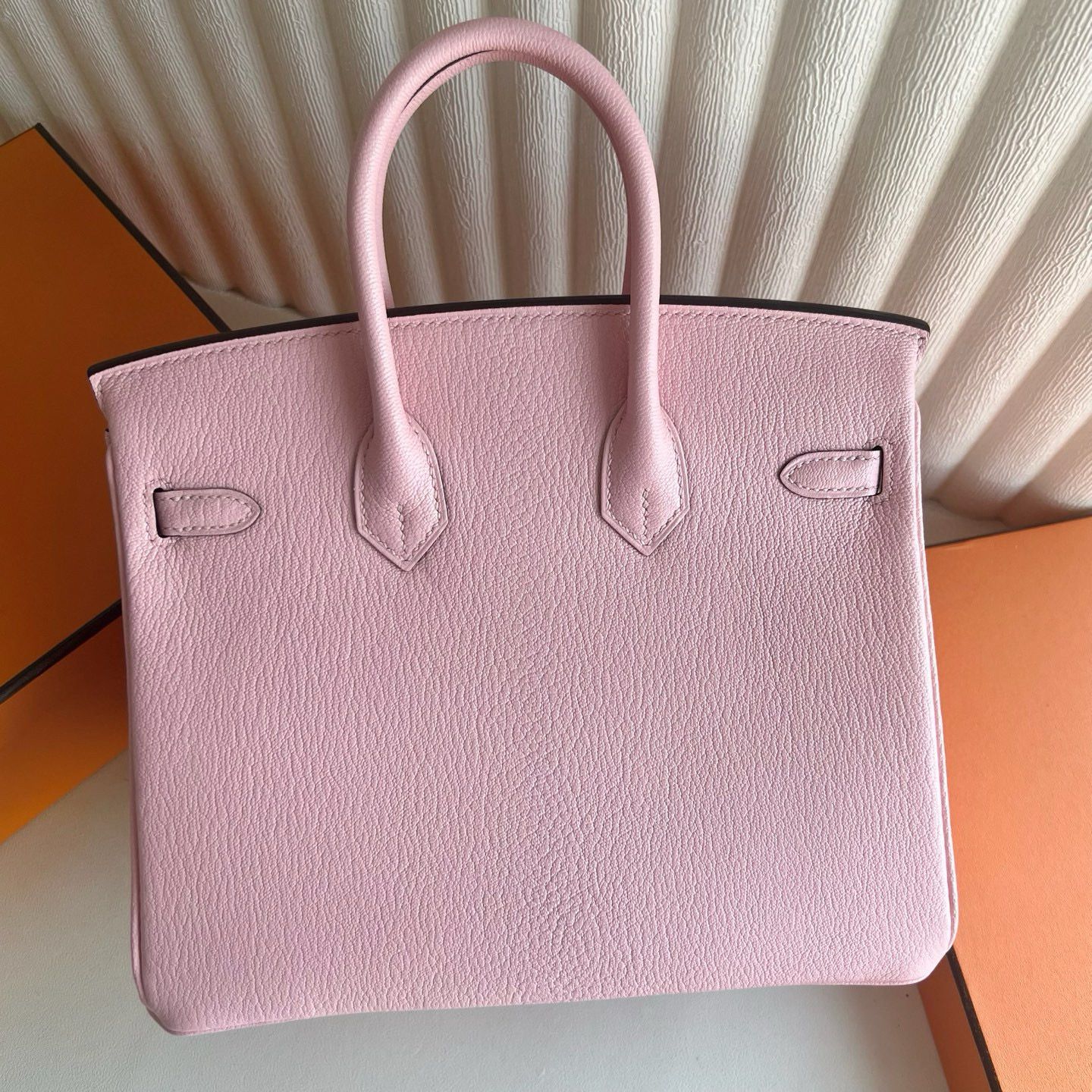 Hermes Birkin 25 Verso Retourne Handmade Bag in Pink Chevre Mysore Goatskin - Image 5