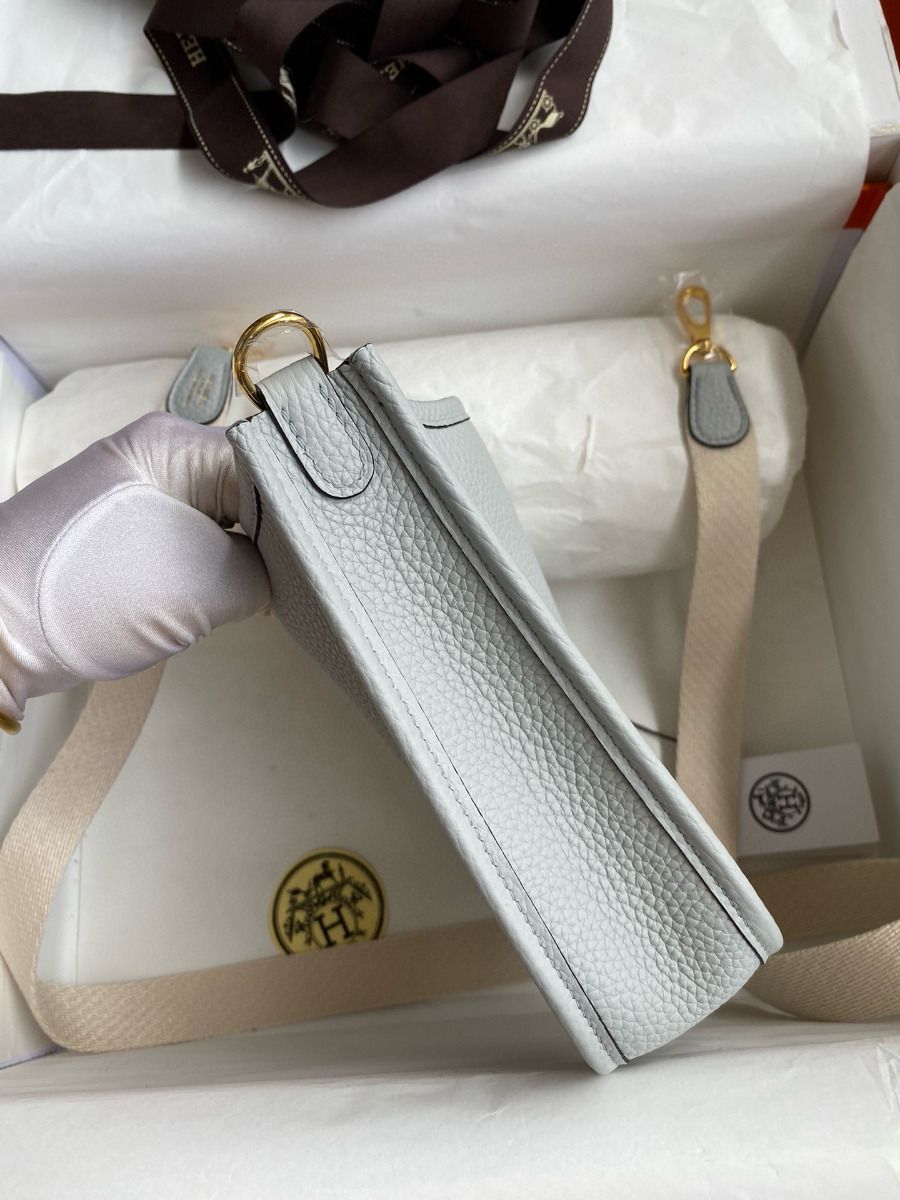 Hermes Evelyne Mini Handmade Bag in Blue Brume Clemence Leather - Image 8