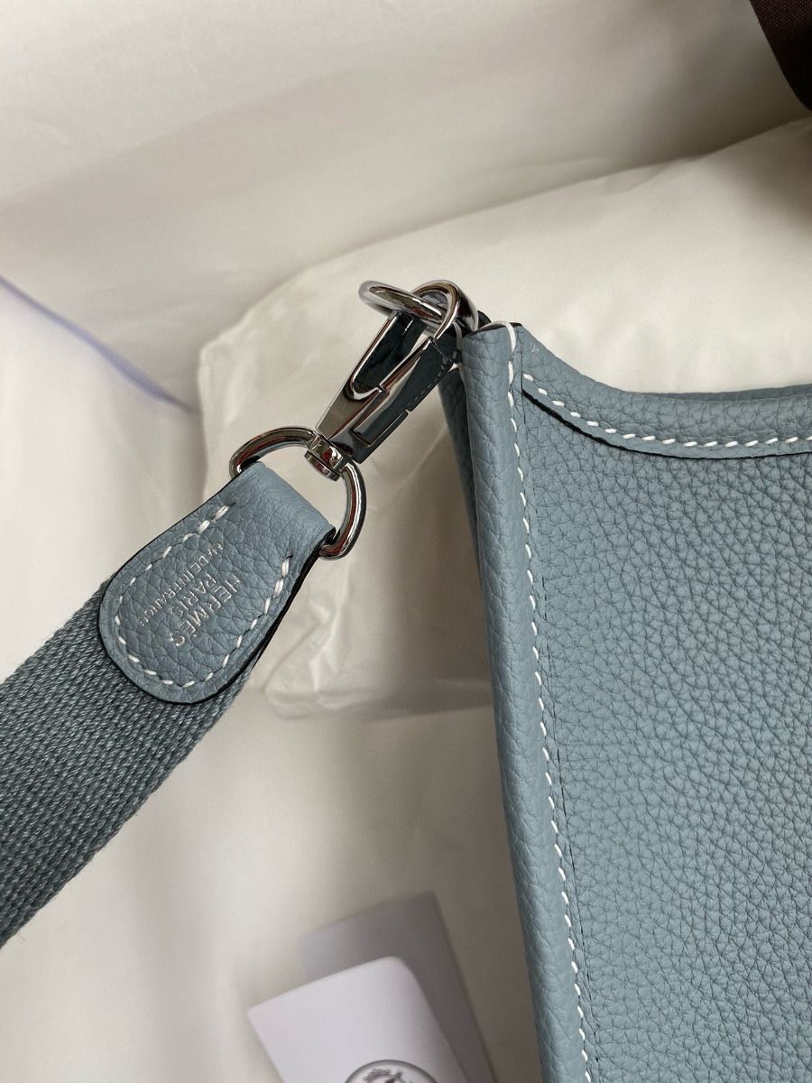 Hermes Evelyne Mini Handmade Bag in Blue Lin Clemence Leather - Image 6