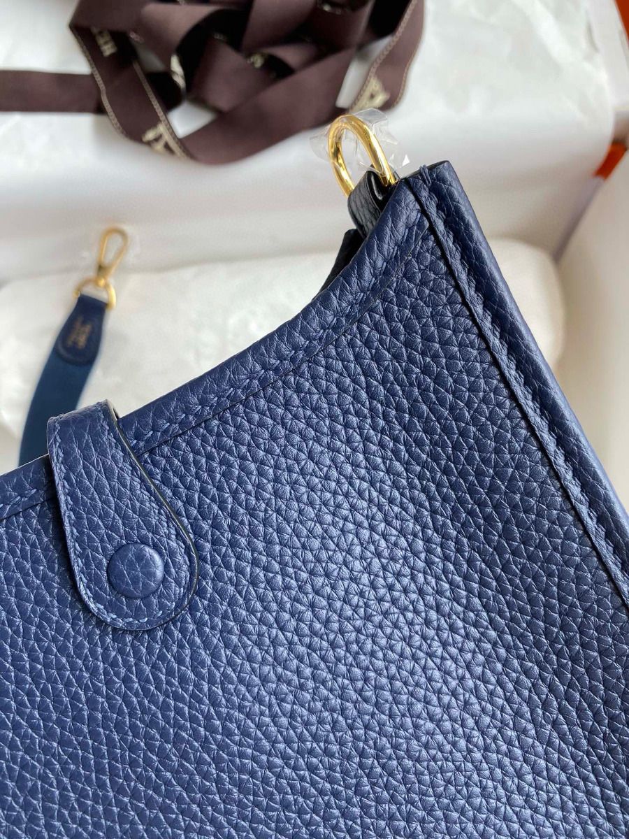 Hermes Evelyne Mini Handmade Bag in Blue Saphir Clemence Leather - Image 6