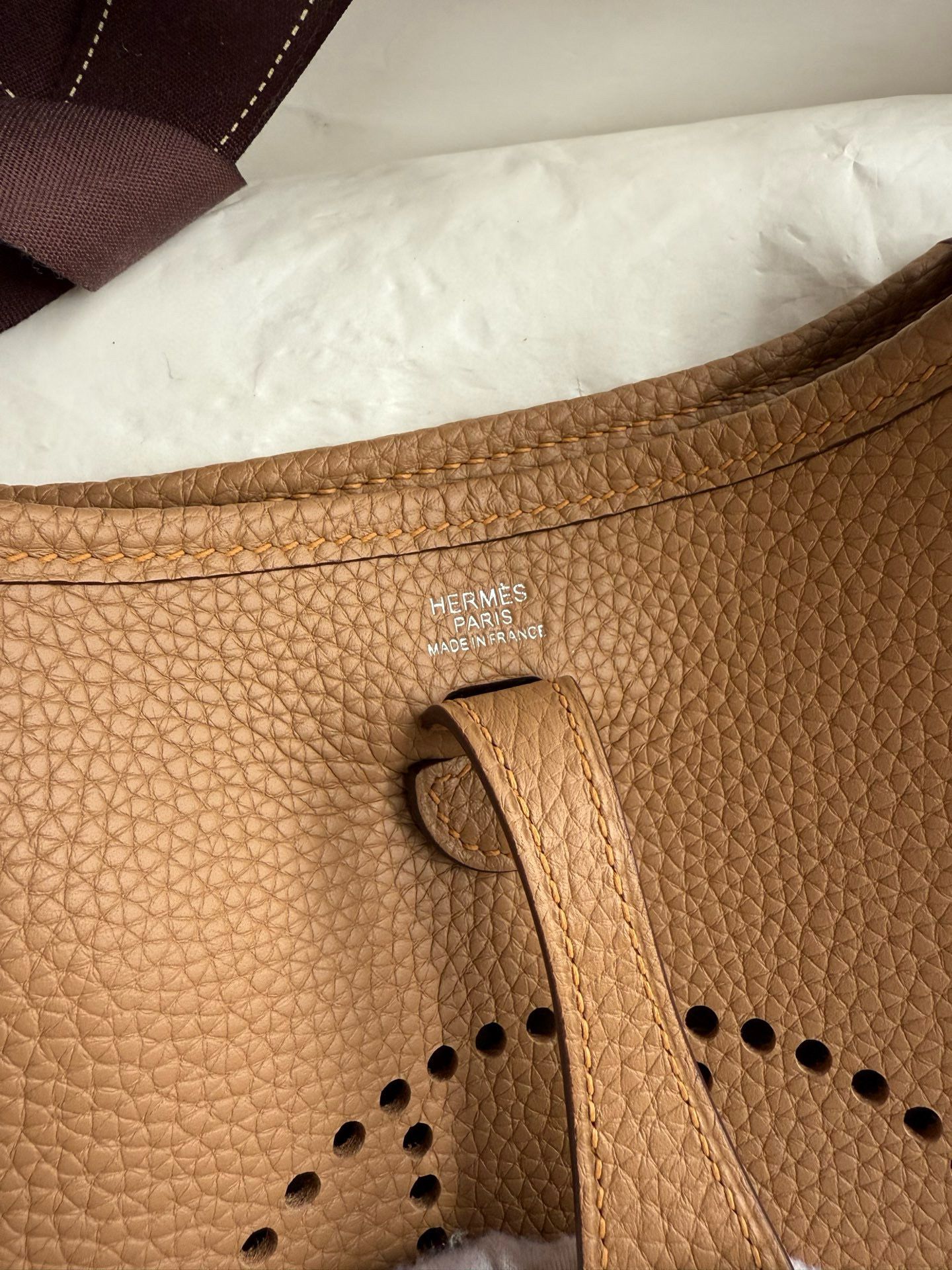 Hermes Evelyne Mini Handmade Bag in Chai Clemence Leather - Image 5