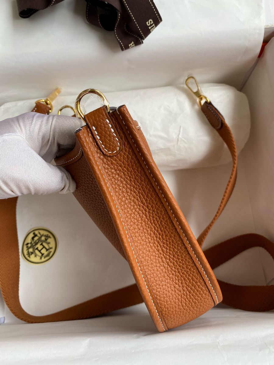 Hermes Evelyne Mini Handmade Bag in Gold Clemence Leather - Image 7