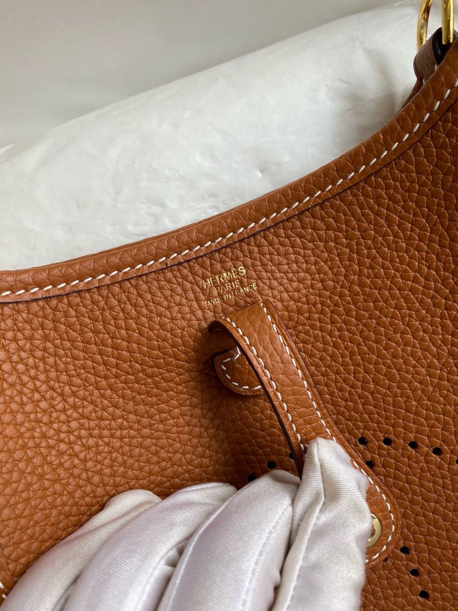 Hermes Evelyne Mini Handmade Bag in Gold Clemence Leather - Image 9