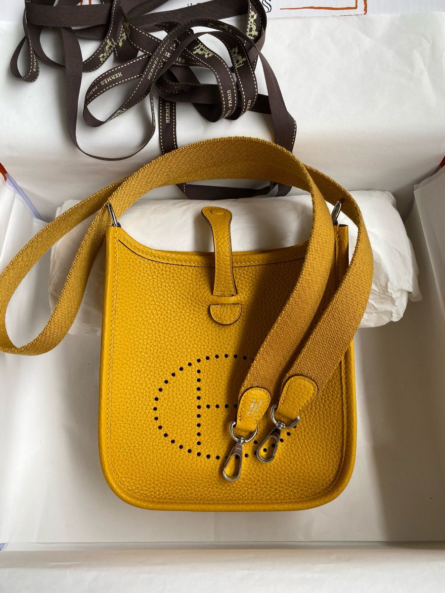 Hermes Evelyne Mini Handmade Bag in Jaune Clemence Leather - Image 10
