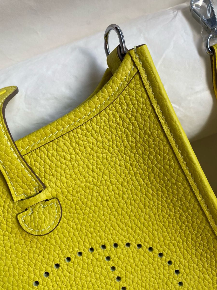 Hermes Evelyne Mini Handmade Bag in Lime Clemence Leather - Image 8