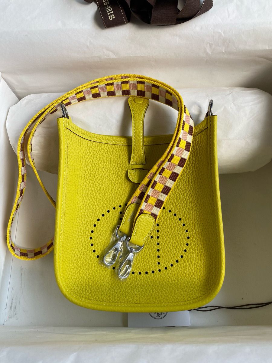 Hermes Evelyne Mini Handmade Bag in Lime Clemence Leather - Image 10