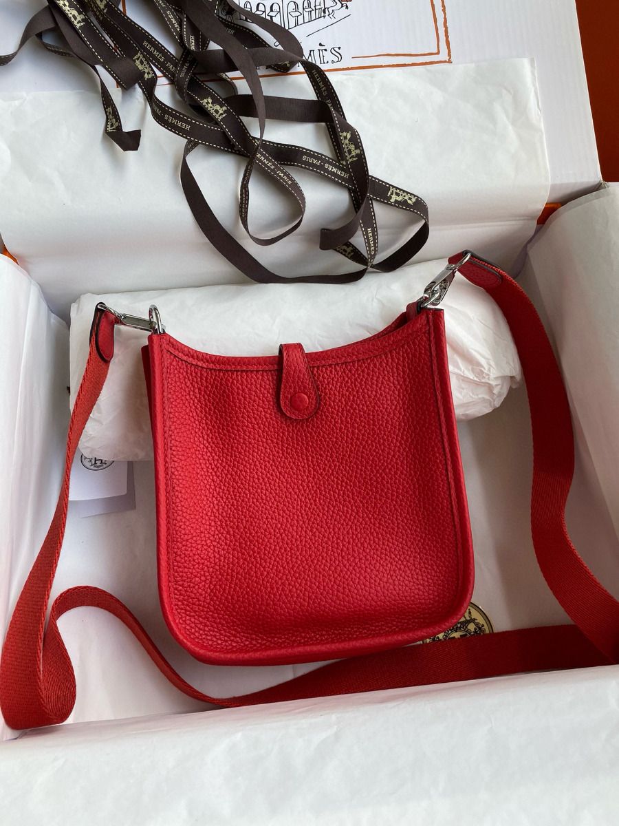 Hermes Evelyne Mini Handmade Bag in Red Clemence Leather - Image 3