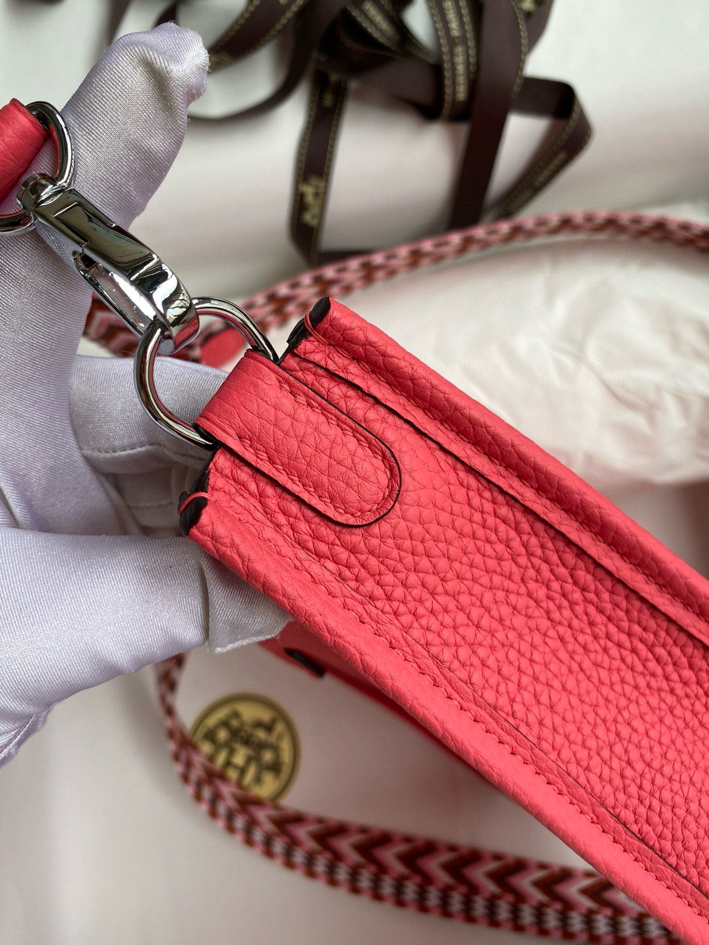 Hermes Evelyne Mini Handmade Bag in Rose Lipstick Clemence Leather - Image 6