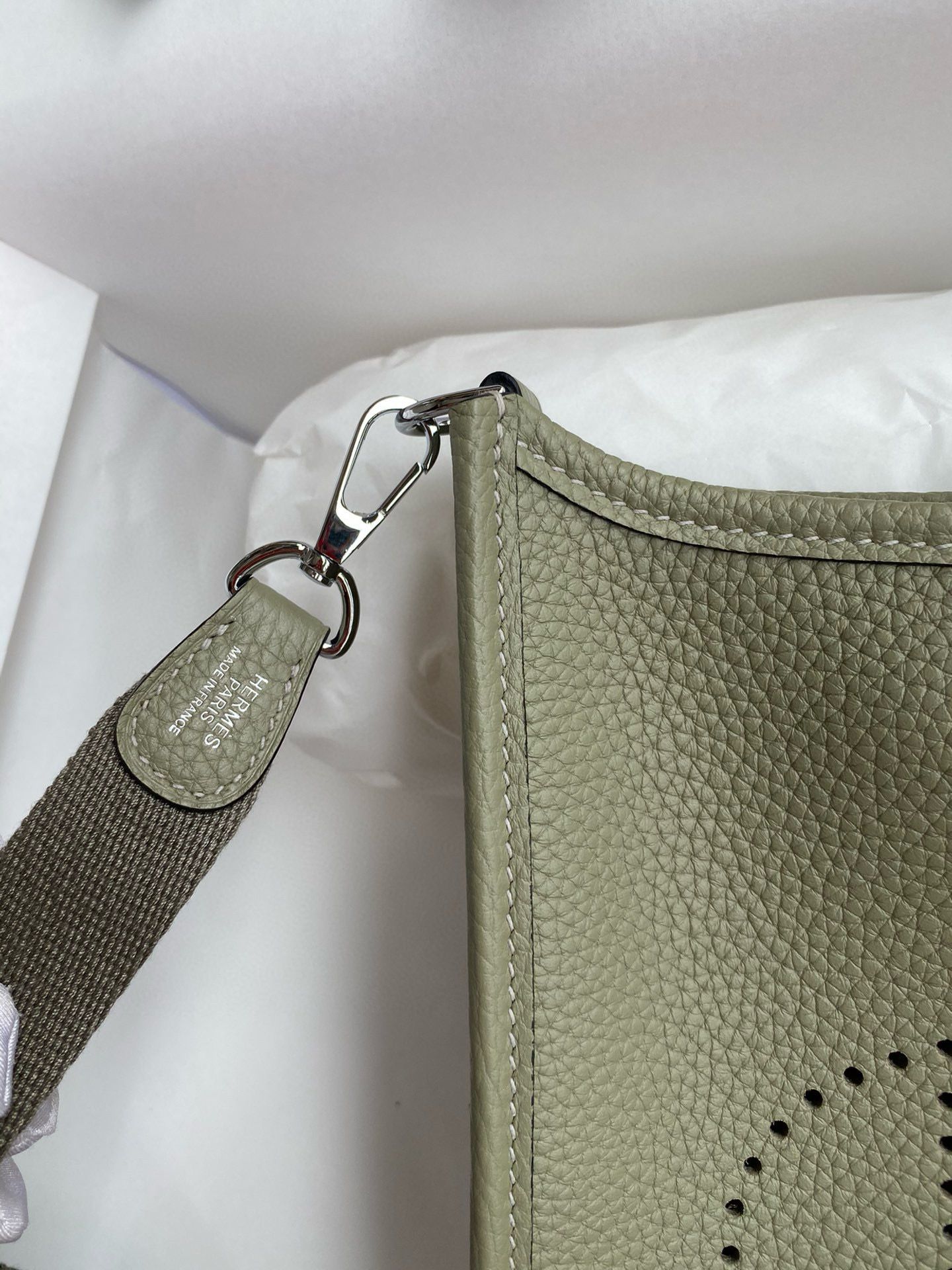 Hermes Evelyne Mini Handmade Bag in Sauge Clemence Leather - Image 5