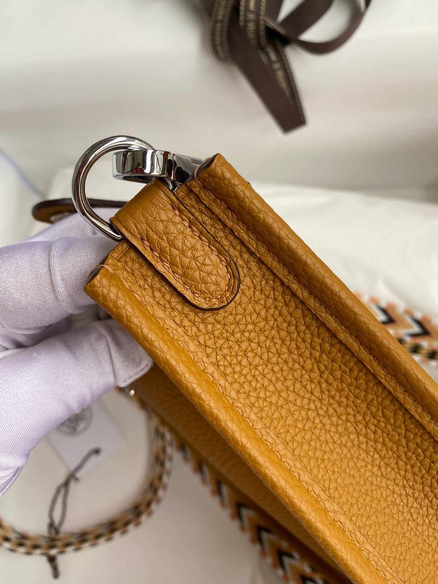 Hermes Evelyne Mini Handmade Bag in Sesame Clemence Leather - Image 8