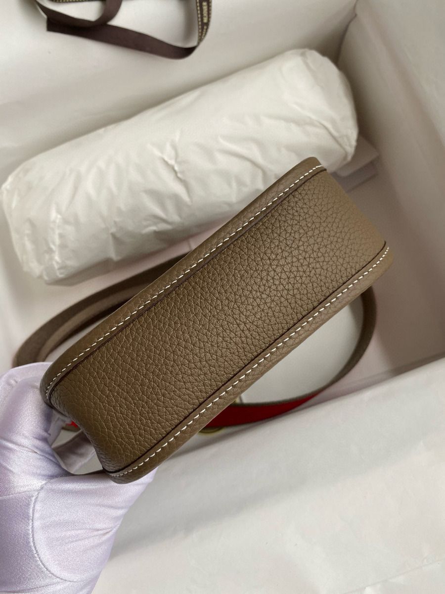 Hermes Evelyne Mini Handmade Bag in Taupe Clemence Leather - Image 8