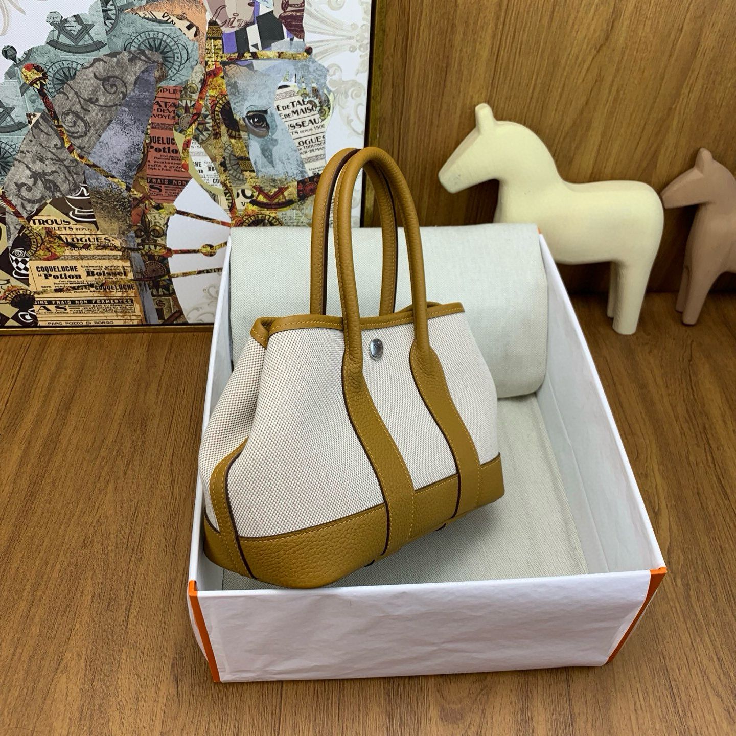 Hermes Neo Garden Party 23 Bag in Canvas and Chai Negonda Calfskin - Image 7