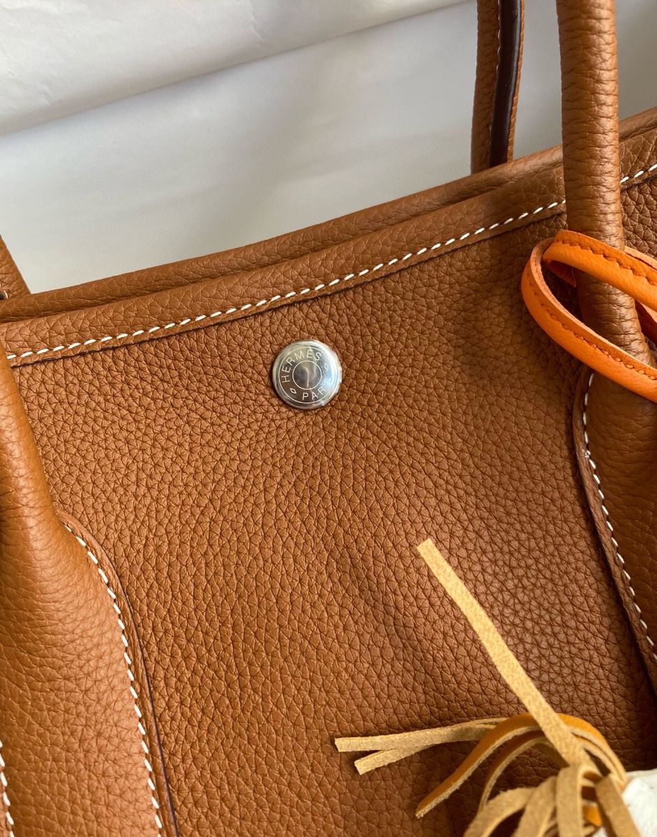 Hermes Garden Party 30 Handmade Bag in Gold Clemence Leather - Image 5