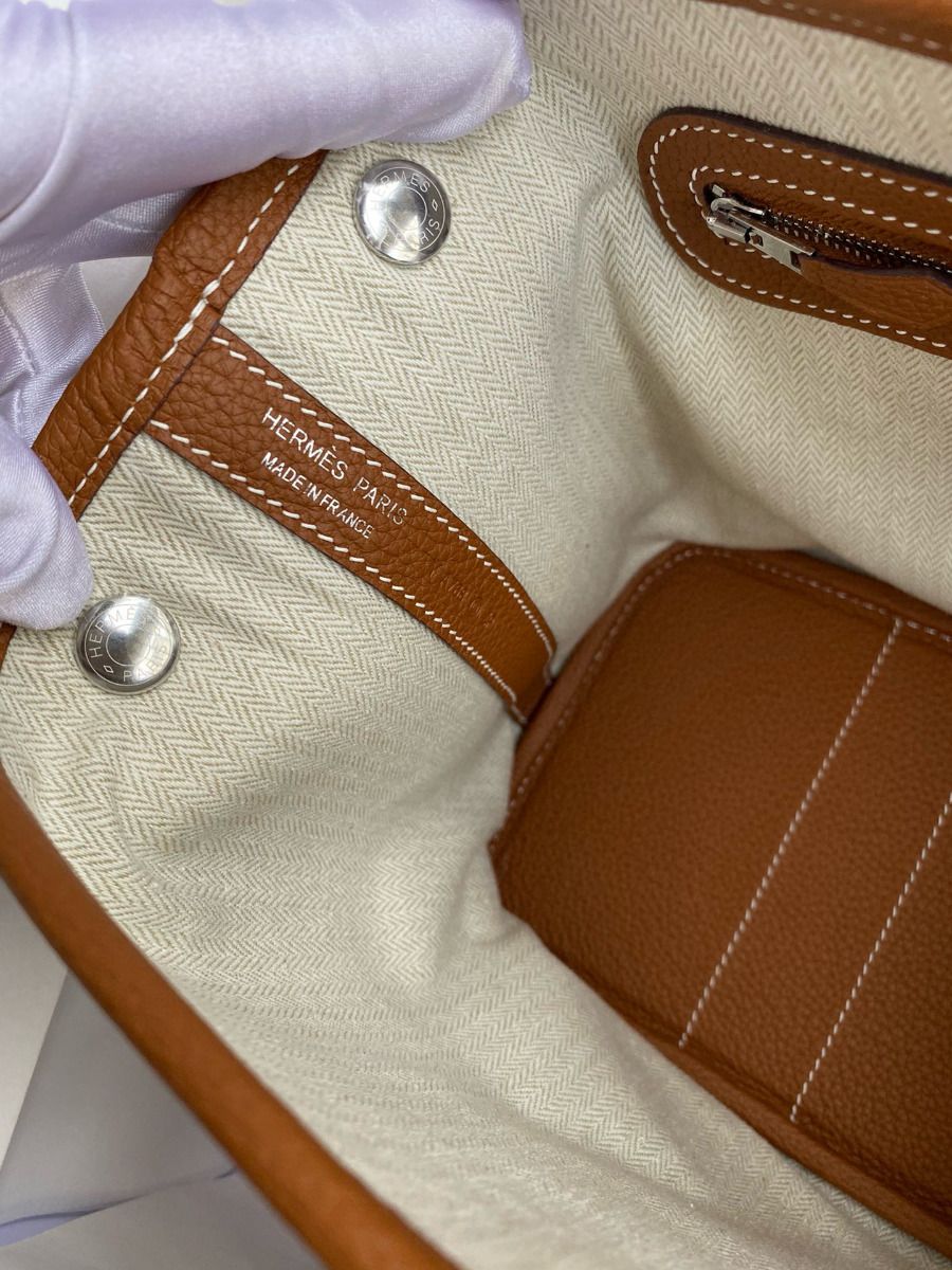 Hermes Garden Party 30 Handmade Bag in Gold Clemence Leather - Image 9