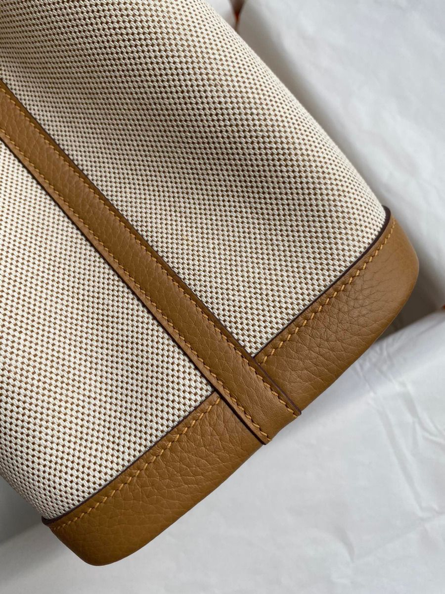 Hermes Garden Party 30 Handmade Bag in Toile and Biscuit Leather - Image 7