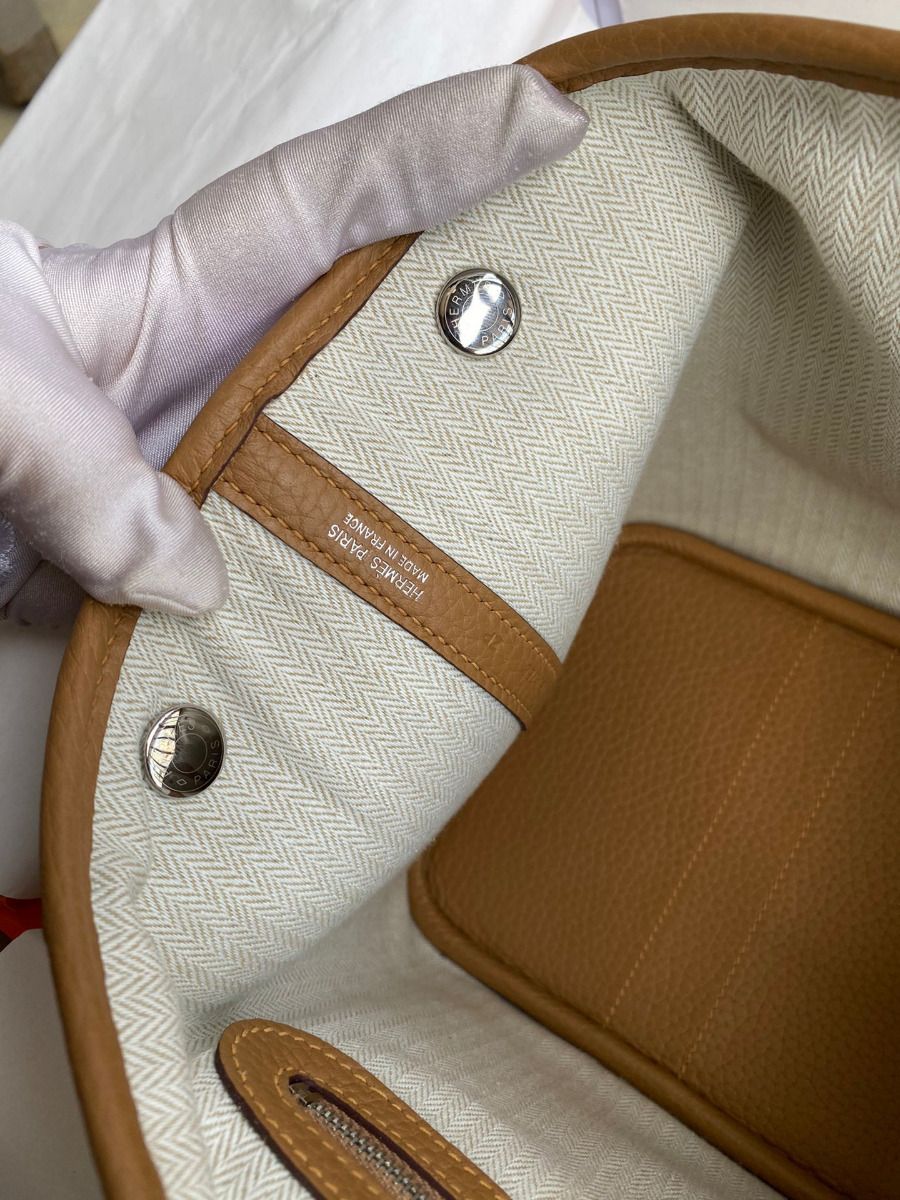 Hermes Garden Party 30 Handmade Bag in Toile and Biscuit Leather - Image 10