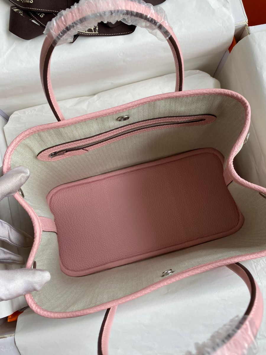 Hermes Garden Party 30 Handmade Bag in Toile and Pink Leather - Image 8