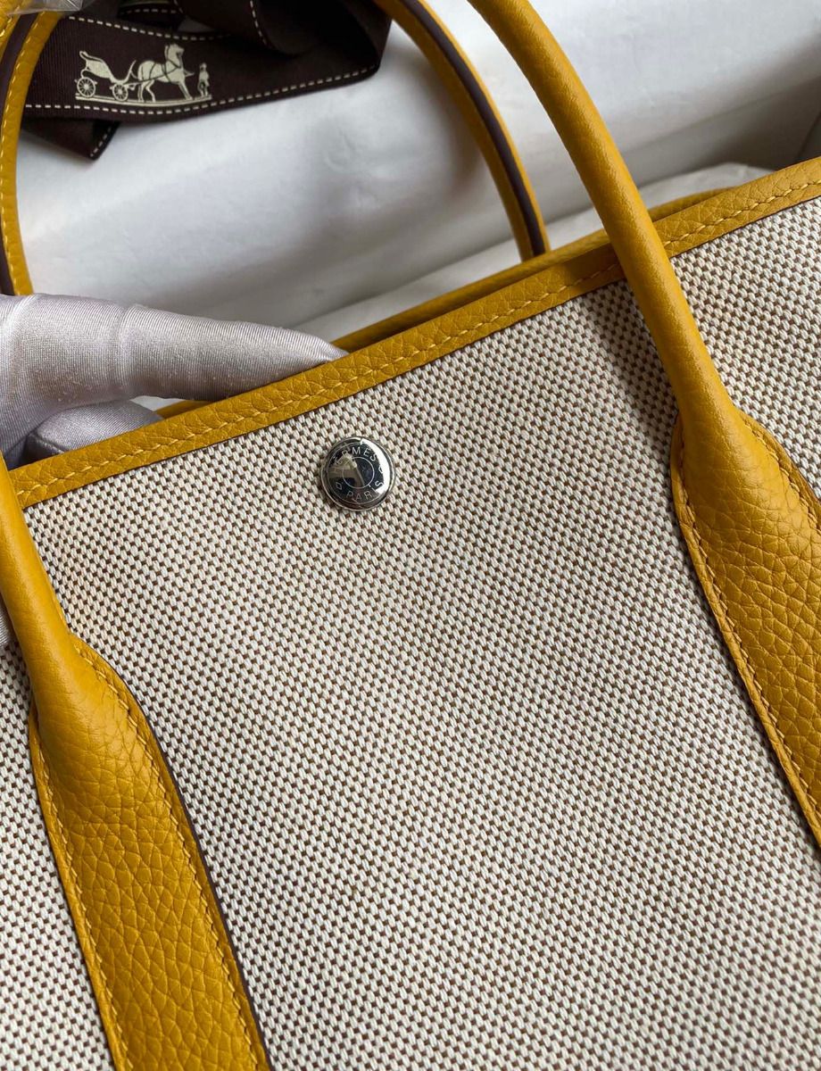 Hermes Garden Party 30 Handmade Toile and Yellow Leather - Image 4