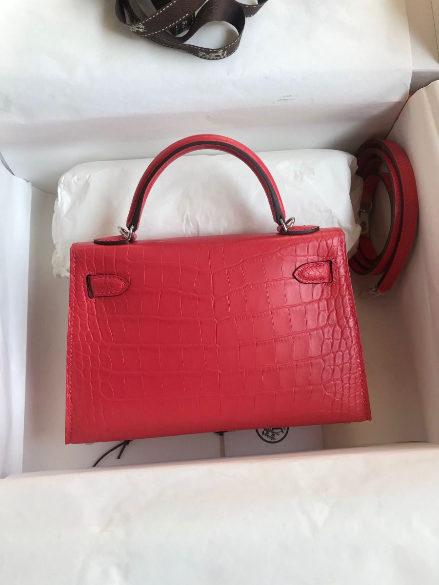 Hermes Kelly Mini II Sellier Handmade Bag In Rose Extreme Matte Alligator Leather - Image 3
