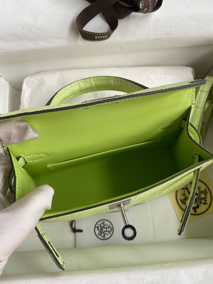Hermes Kelly Mini II Sellier Handmade Bag In Jaune Bourgeon Matte Alligator Leather - Image 10