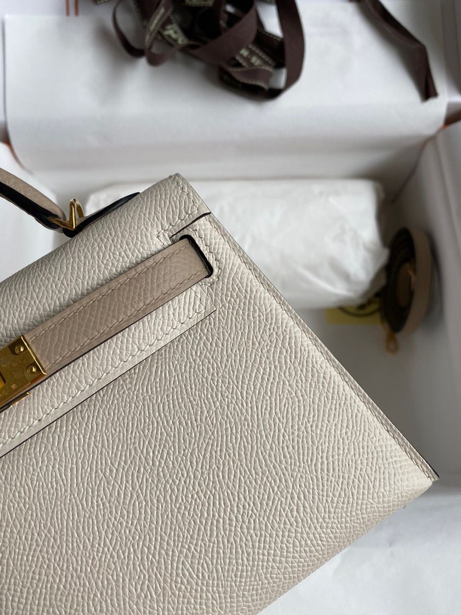 Hermes Kelly Mini II Sellier Bicolor Handmade Bag in Craie and Trench Epsom Calfskin - Image 5