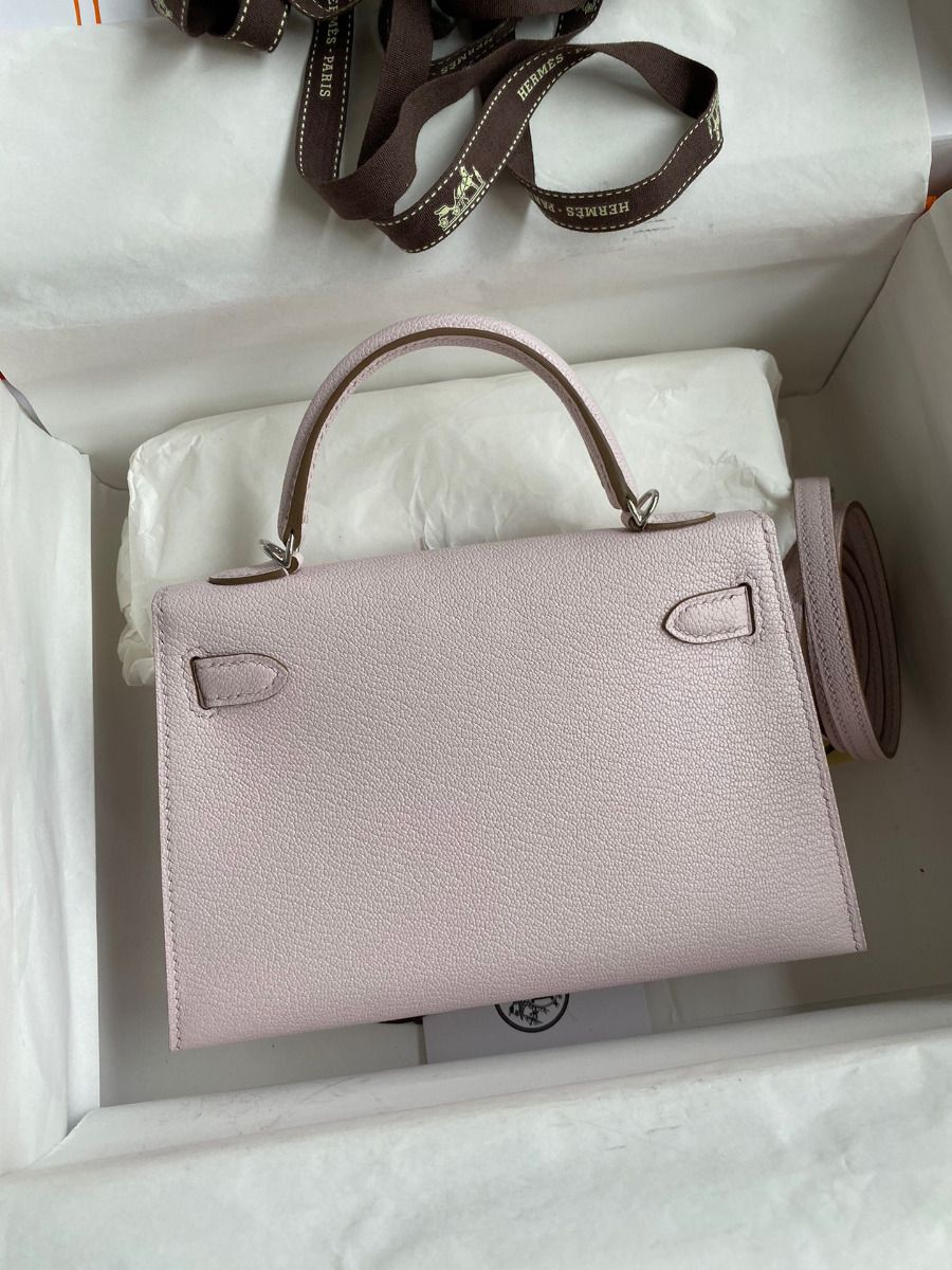 Hermes Kelly Mini II Sellier Handmade Bag In Mauve Pale Chevre Mysore Leather - Image 3