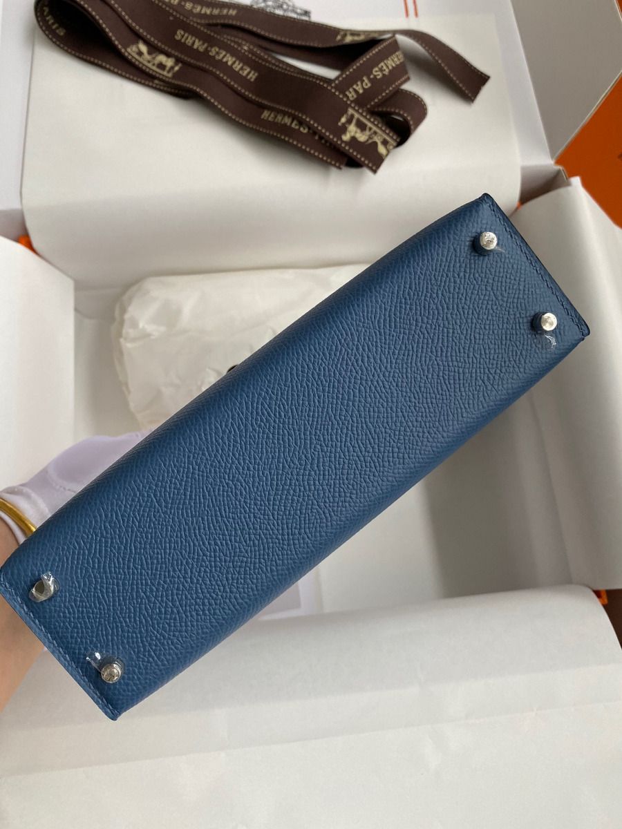 Hermes Kelly Mini II Sellier Handmade Bag In Blue Agate Epsom Calfskin - Image 4