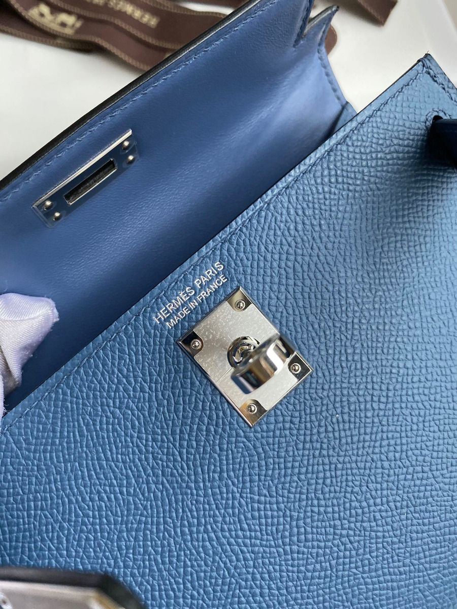 Hermes Kelly Mini II Sellier Handmade Bag In Blue Agate Epsom Calfskin - Image 9