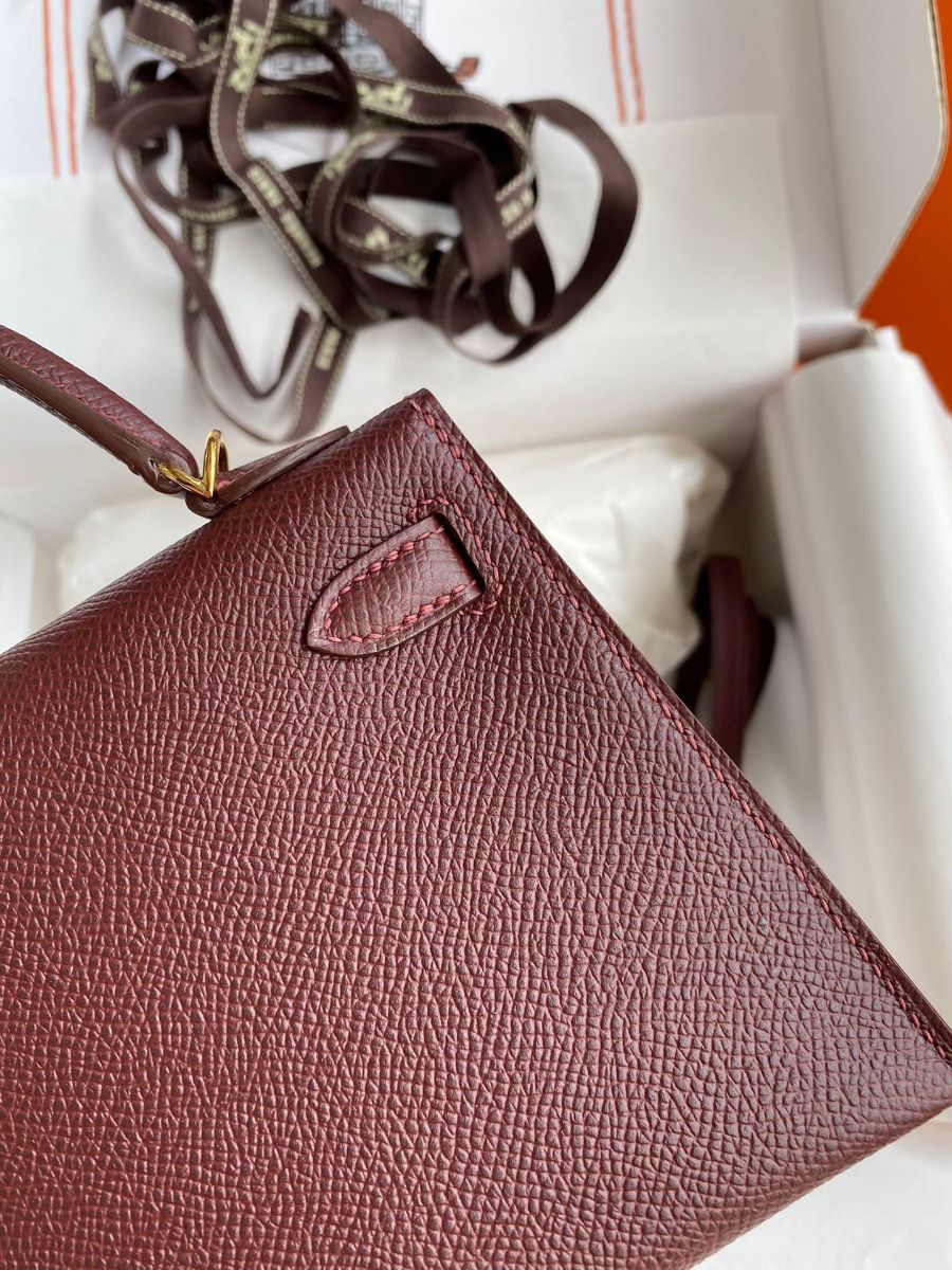 Hermes Kelly Mini II Sellier Handmade Bag In Bordeaux Epsom Calfskin - Image 7