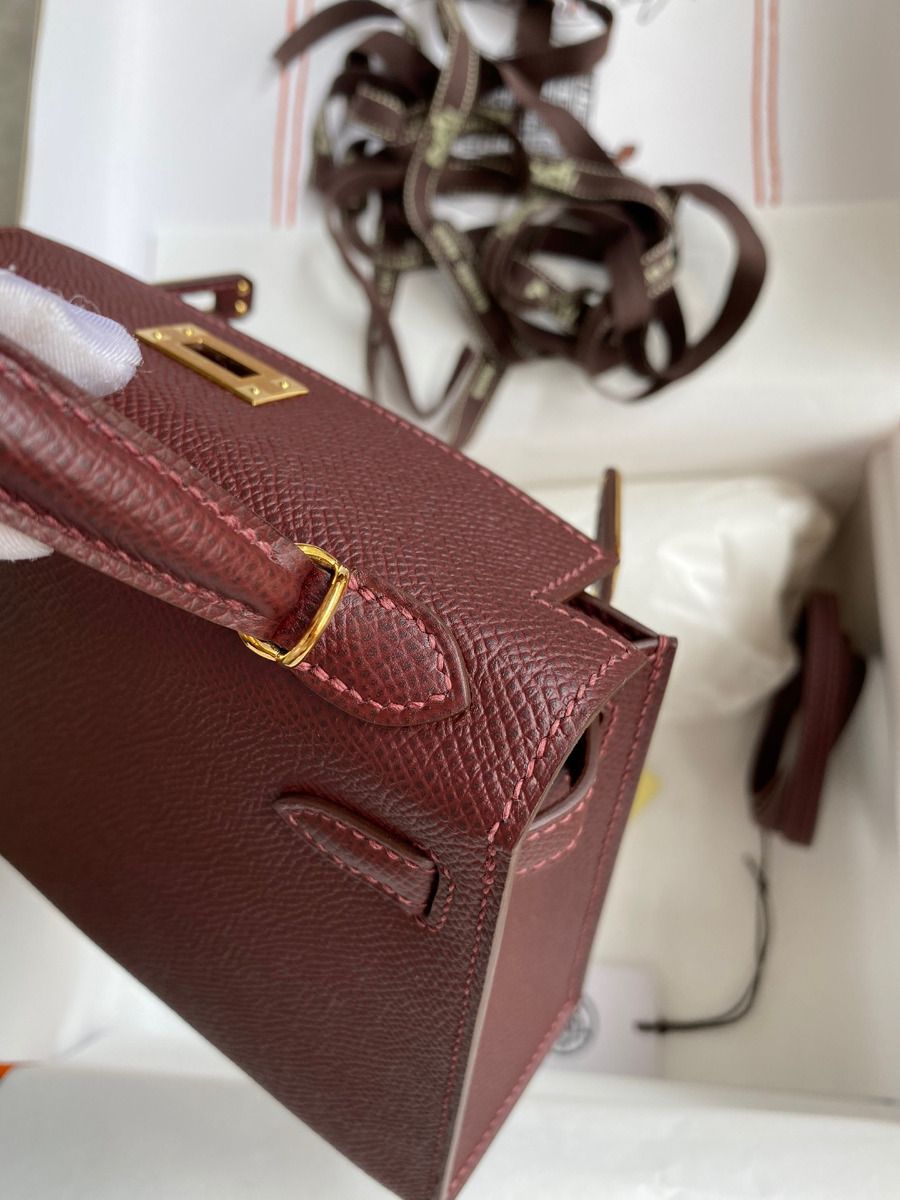 Hermes Kelly Mini II Sellier Handmade Bag In Bordeaux Epsom Calfskin - Image 8