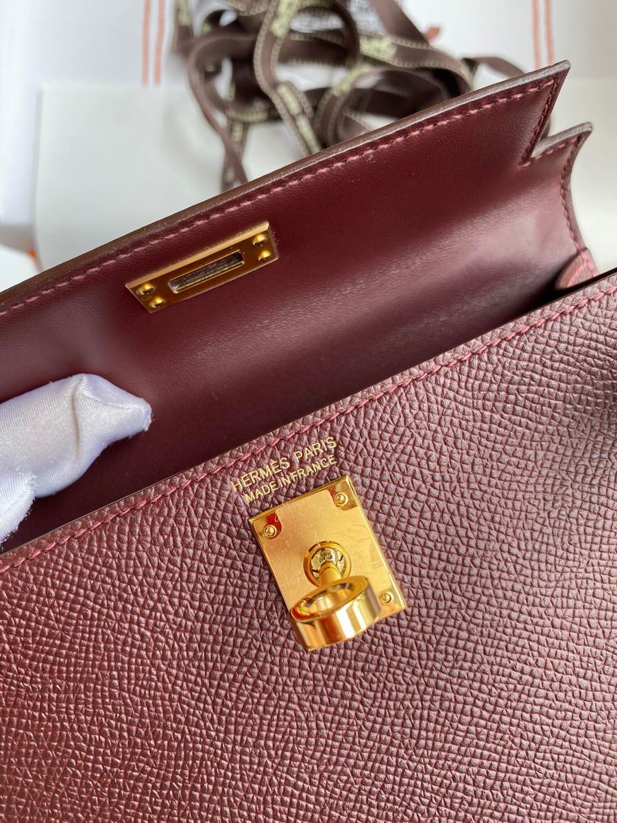 Hermes Kelly Mini II Sellier Handmade Bag In Bordeaux Epsom Calfskin - Image 9